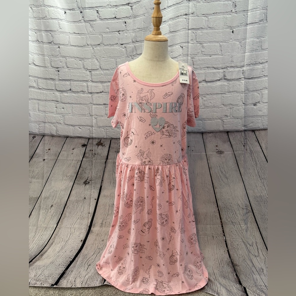 Disney Princess Graphic Short Sleeve Round Neck Pink Dress Girls Sz XL Plus NWT